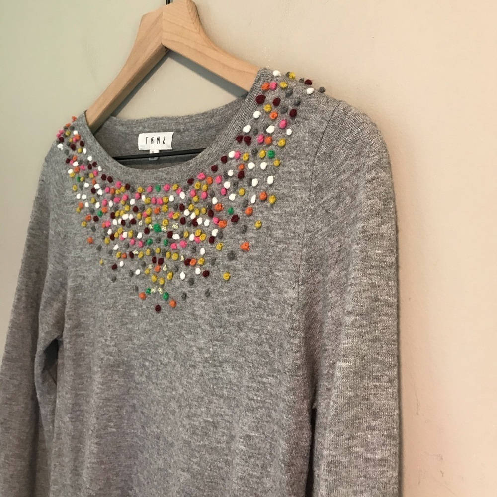 EUC THML Gray Pom Pom Confetti Sweater Dress - Picture 7 of 11